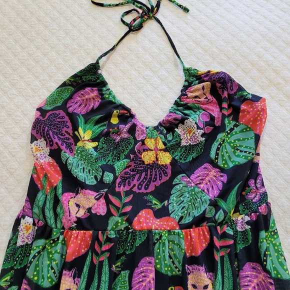 NWT Betsey Johnson Paulina Maxi Dress L Halter Mesh Jungle Print Leopard Formal - Picture 6 of 9